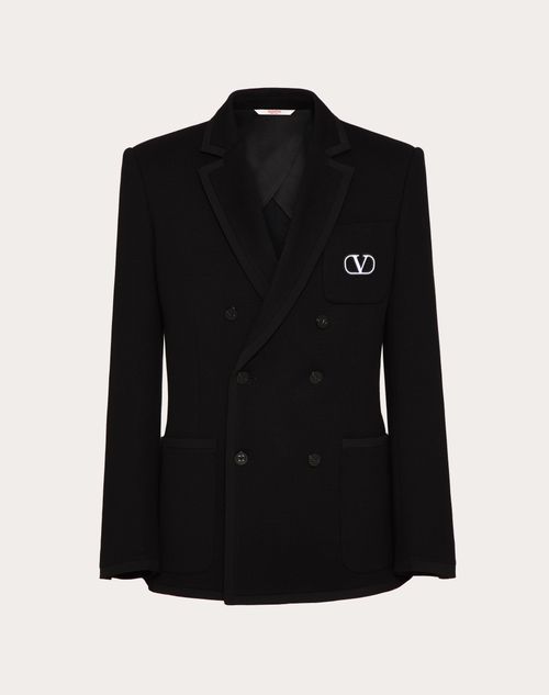 Valentino - Double-breasted Cotton Jersey Jacket With Vlogo Signature Patch - Black - Man - Shelf - Mrtw - Wardrobing & Vlogo Sign