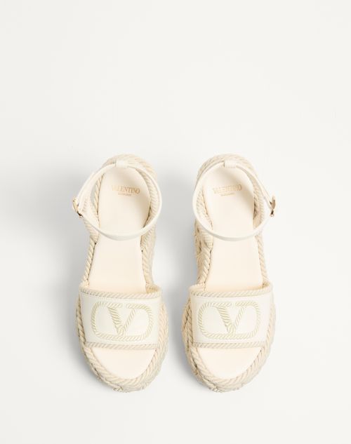 Valentino Garavani - VLOGO TORCHON WEDGE SANDAL IN NAPPA 130MM - Ivory - Woman - Espadrilles And Wedges