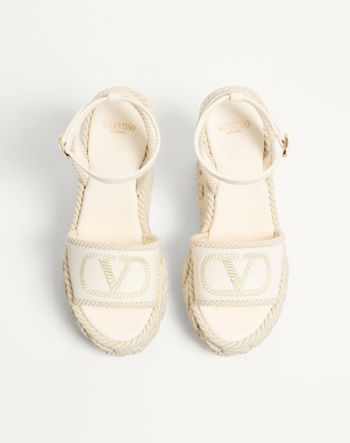 Valentino Garavani - Vlogo Torchon Wedge Sandal In Nappa 130mm - Ivory - Woman - Espadrilles And Wedges