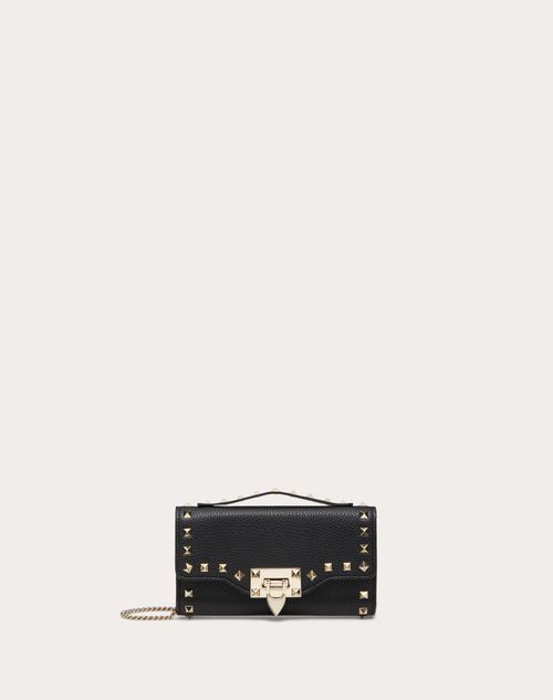 Valentino Garavani - Cartera Con Cadena Rockstud De Piel De Becerro Granulada - Negro - Mujer - Carteras Y Pequeña Marroquinería