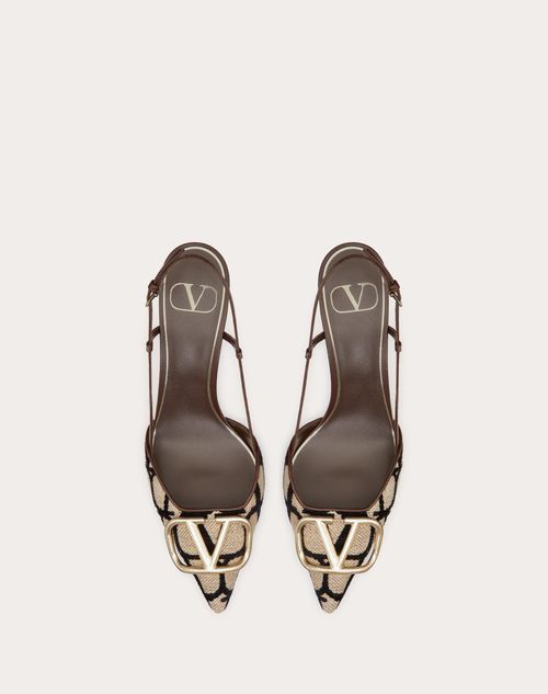 Valentino Garavani - Zapatos De Toile Iconographe Con Correa Trasera, Vlogo Signature Y Tacón De 80 mm - Beis/negro - Mujer - Salones