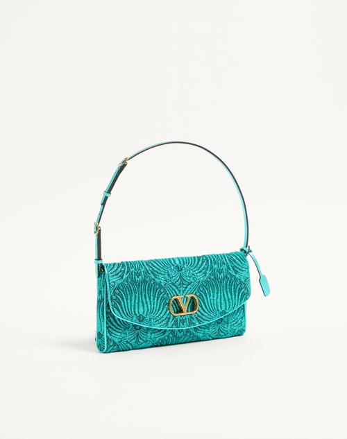 Valentino Garavani - Valentino Garavani Devain Small Shoulder Bag In Jacquard Cloqué Lurex Fabric - Teal - Woman - Shoulder Bags