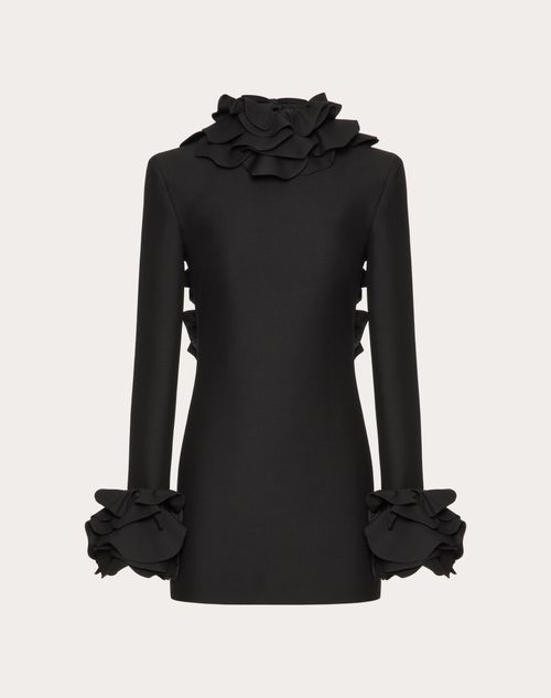 Valentino - Robe Courte Brodée En Crêpe Couture - Noir - Femme - Robes