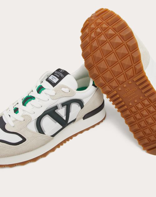 Vlogo Pace Low-top Sneaker In Split Leather, Fabric And Calf Leather for in Grey/blue | Valentino US