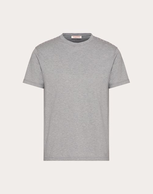 Valentino - Cotton Crewneck T-shirt With Cabochons - Grey - Man - Tshirts And Sweatshirts