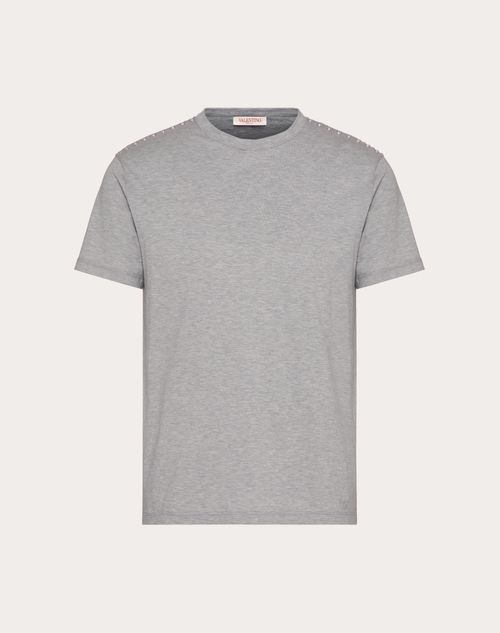 Valentino - Cotton Crewneck T-shirt With Cabochons - Grey - Man - Shelf - Mrtw - Dark Tones & Camou