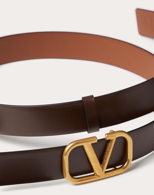 Valentino Garavani - Vlogo Signature Reversible Calfskin Belt 30 Mm - Fondant/saddle Brown - Man - Belts