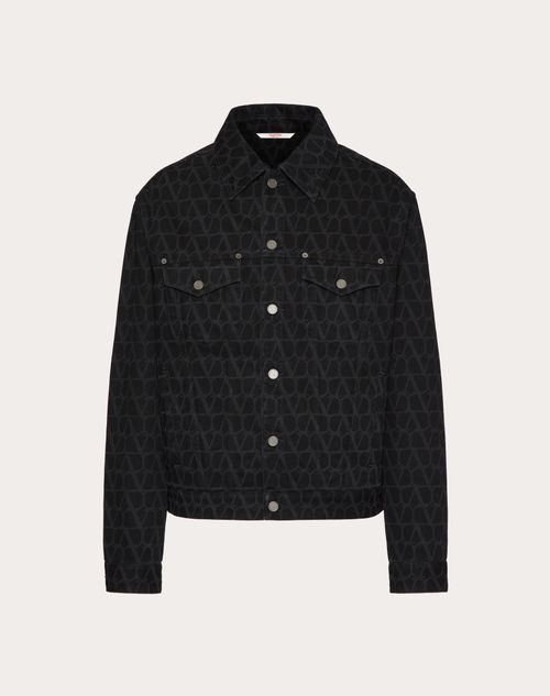 Printed black denim jacket sale