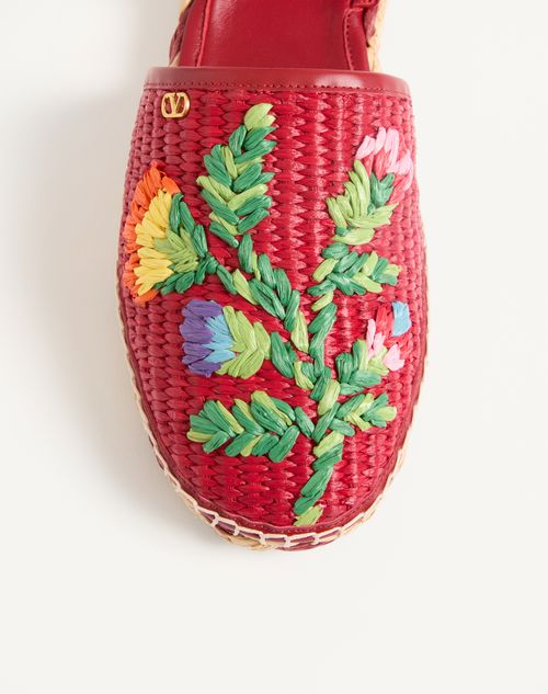Valentino Garavani - Bribri Raffia Sandal With Floral Embroidery - Multicolour - Woman - Espadrilles And Wedges