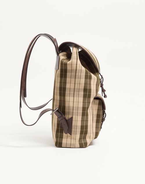 Valentino Garavani - Valentino Garavani Antibes Backpack In Check Fabric - Green/beige - Man - Backpacks