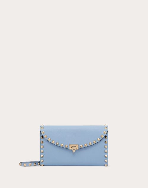 Valentino Garavani - Rockstud Wallet With Chain In Grainy Calfskin - Azure - Woman - Clutches