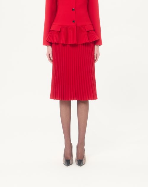Valentino - Valentino Pleated Wool Crepe Midi Skirt - Carmine Red - Woman - Skirts