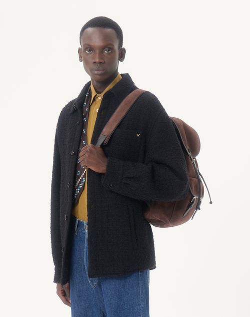 Valentino - Sobrecamisa Valentino De Cotton Tweed Con Vgold - Negro - Hombre - Chaquetas Y Plumíferos