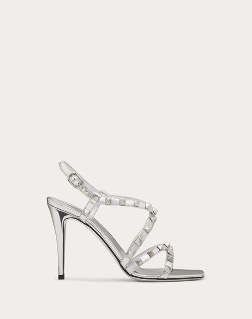 Valentino Garavani - Rockstud Mirror-effect Sandal With Straps And Tone-on-tone Studs 100mm - Silver - Woman - Sandals