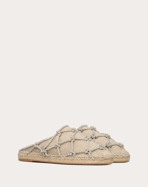 Valentino Garavani - Valentino Garavani Resort Linen Mules With Crystal Mesh 15mm - Natural/crystal - Woman - Espadrilles - Shoes