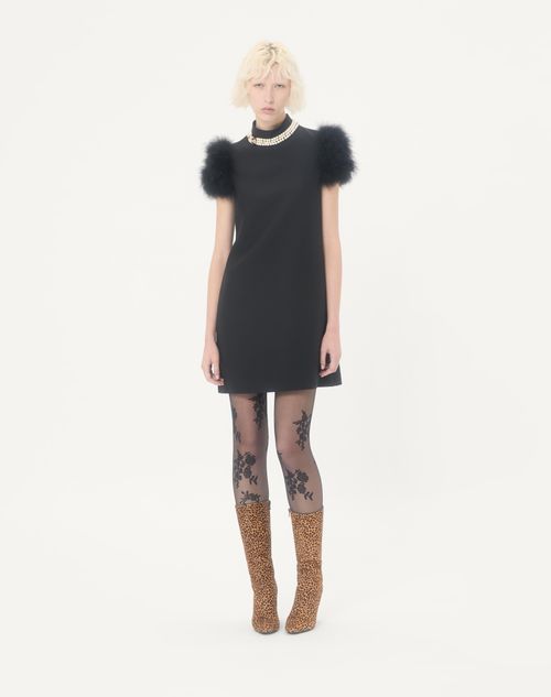 Valentino - Short Crepe Couture Dress With Feathers - Black - Woman - Dresses
