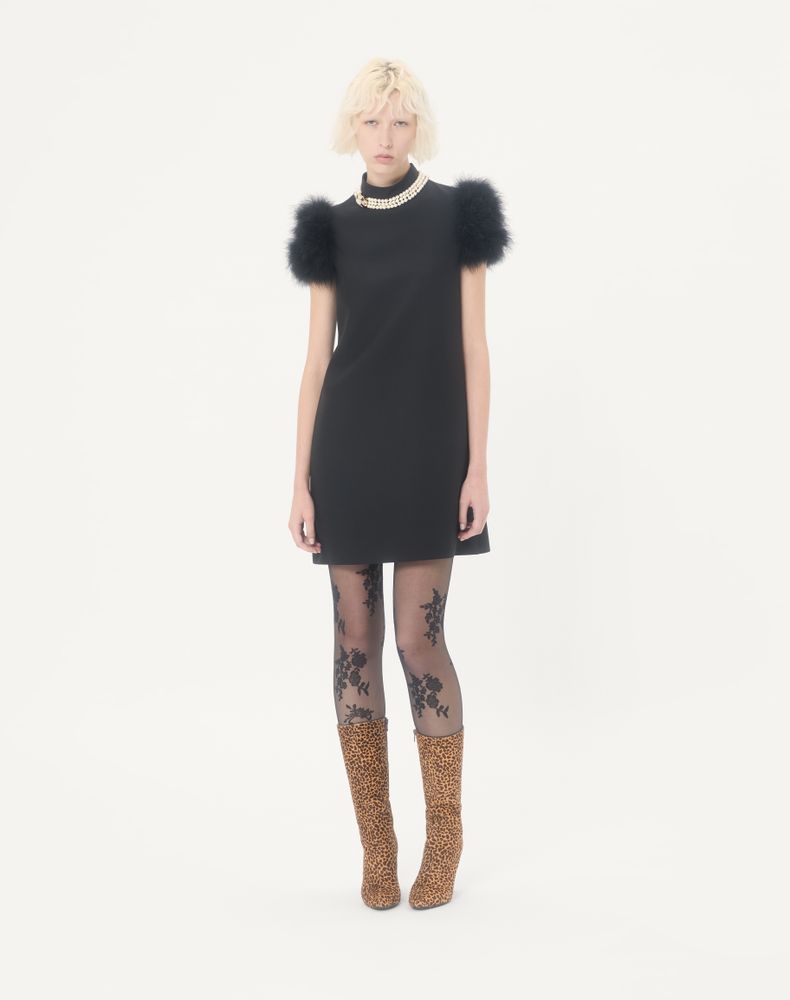 Valentino Short Crepe Couture Dress With Feathers Woman Black 44