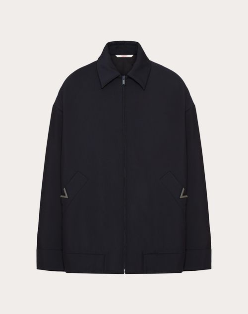 Valentino - Mohair Wool Pea Coat With V Detail - Navy - Man - Outerwear