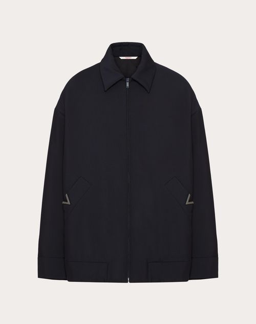 Valentino - Mohair Wool Pea Coat With V Detail - Navy - Man - Apparel