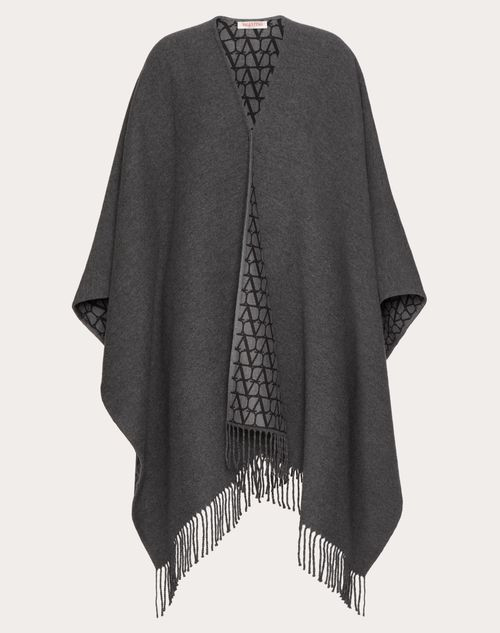 Valentino Garavani - Double Toile Iconographe Poncho In Wool, Silk And Cashmere - Grey/dark Grey - Woman - Coats And Outerwear