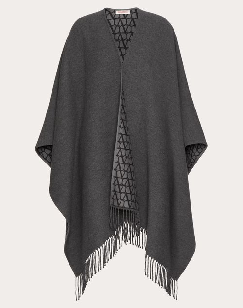 Valentino Garavani - Poncho Double Toile Iconographe In Lana, Seta E Cachemire - Grigio/grigio Scuro - Donna - Cappotti E Outerwear