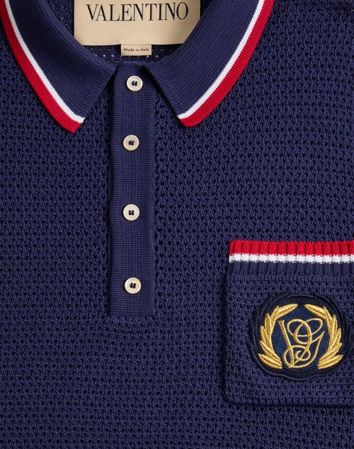 Valentino - Cotton Polo Shirt With Vg Patch - Blue - Man - Knitwear