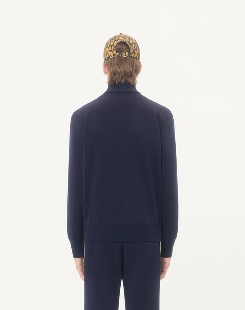 Valentino - ヴァレンティノ Vロゴ シグネチャーエンブロイダリー & コントラストファスナー アセテート スウェットシャツ - ネイビー/ベージュ - メンズ - Tシャツ & スウェット