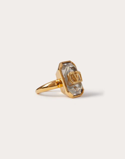 Valentino Garavani - Vlogo Signature Metal Ring With Crystals - Gold/crystal Silver - Woman - Jewelry