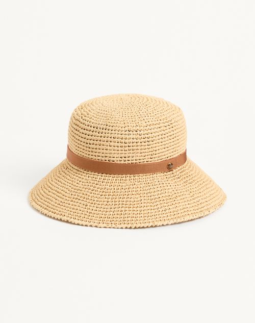 Valentino Garavani - Vlogo Signature Foldable Straw Bucket Hat - Natural/saddle Brown - Woman - Soft Accessories - Accessories