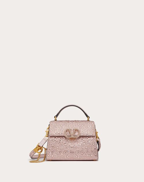 Mini Handbag With Sparkling Embroidery Woman in Rose Quartz | Valentino