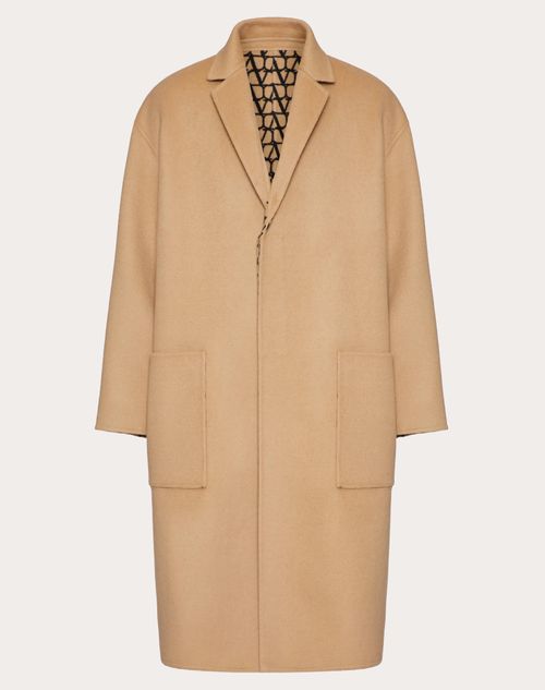 Valentino - Manteau Réversible En Laine Double Face À Motif Toile iconographe - Camel - Homme - Manteaux Et Blazers