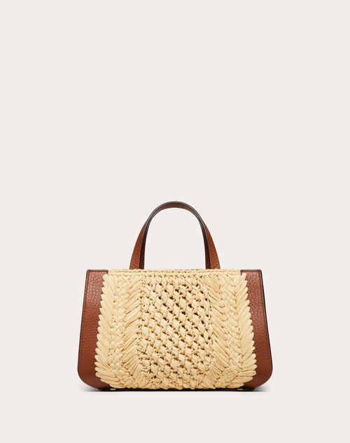 Valentino Garavani VLOGO faux raffia and textured-leather tote