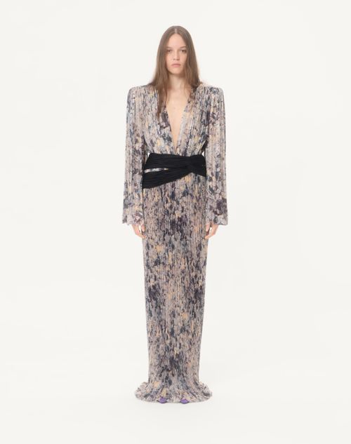 Valentino - Vestido Largo De Pekin Lurex Urbs Mosaïque Con Pliegues - Gris/varios Colores - Mujer - Vestidos De Noche