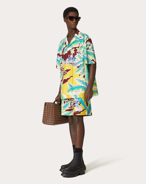 Valentino - Cotton Bowling Shirt With Surf Rider Print - Multicolor - Man - Shirts