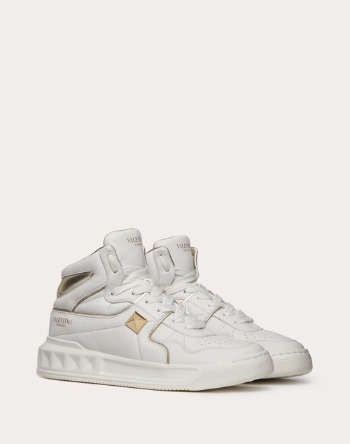 Valentino Garavani - One Stud Mid-top Calfskin Sneaker - Platinum - Woman - One Stud Sneakers - Shoes