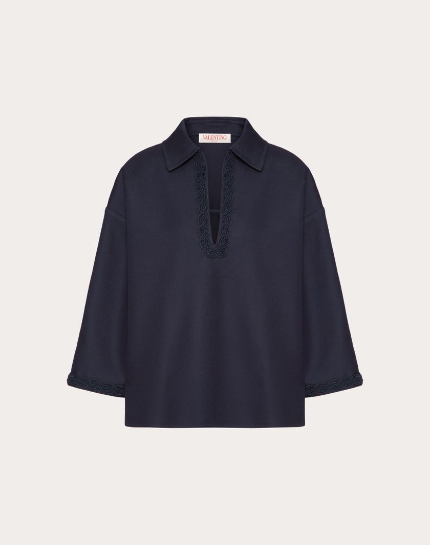 Valentino Handbags Top In Light Double Splittable Gabardine Ricamato per Donna in Navy | Valentino IT