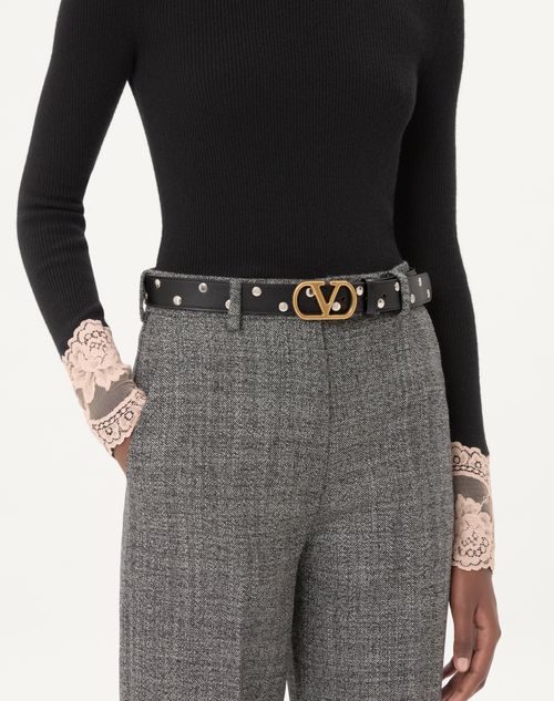 Valentino Garavani - Vlogo Signature Belt In Shiny Calfskin 30 Mm - Black - Woman - Belts - Accessories