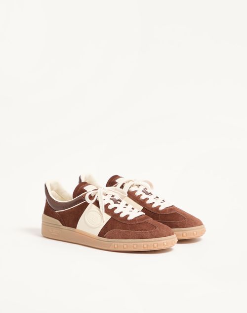 Valentino Garavani - Upvillage Low Top Trainer In Split Leather And Calfskin Nappa Leather - Brown/ivory - Man - Sneakers