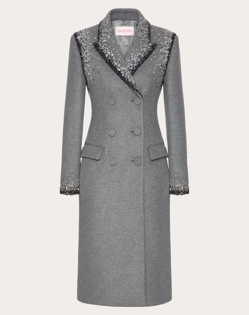 Valentino Handbags Cappotto In Lana Ricamato per Donna in Grigio/silver | Valentino IT