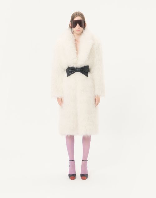 Valentino - Goat Cashmere Coat - Ivory/black - Woman - Coats And Outerwear