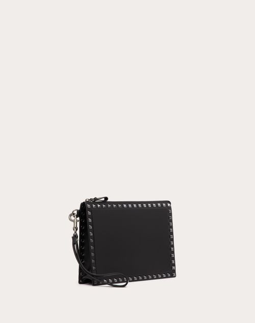 Valentino Garavani - Rockstud Calfskin Pouch - Black - Man - Bags