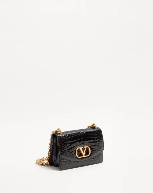 Valentino Garavani - VALENTINO GARAVANI VAIN SMALL SHOULDER BAG IN CROCODILE LEATHER - Black - Woman - Shoulder Bags