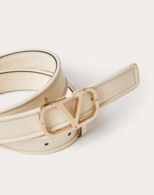Valentino Garavani - Vlogo Type Calfskin Belt 30 Mm - Light Ivory - Woman - Belts
