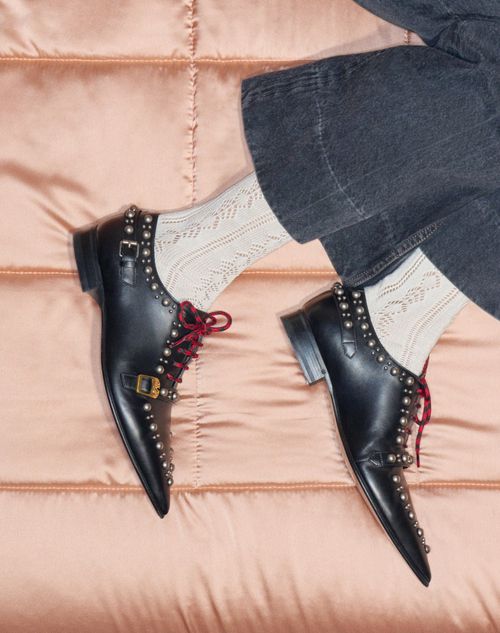 Valentino Garavani - Derby Mockers In Calfskin - Black - Man - Lace-ups