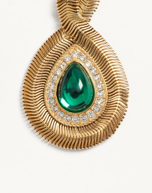 Valentino Garavani - Pas Plus Earrings In Metal, Resin And Swarovski® Crystals - Gold/emerald - Woman - Fashion Jewelry