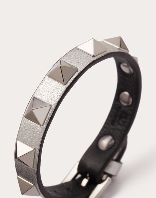 Valentino Garavani - Valentino Garavani Rockstud Armband Aus Leder Und Metall - Silber - Frau - Kleine Geschenke