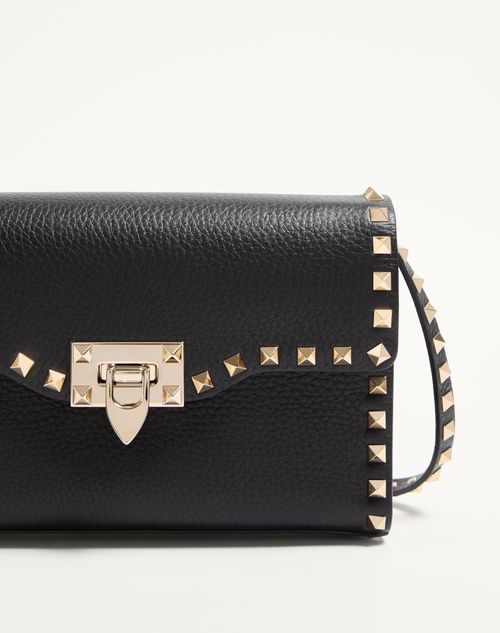 Valentino Garavani - Small Rockstud Grainy Calfskin Crossbody Bag - Black - Woman - Bags