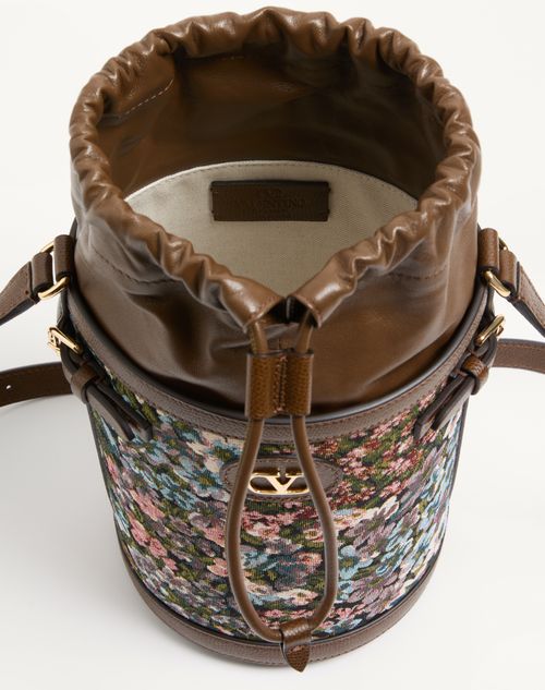 Valentino Garavani - Valentino Garavani Antibes Medium Bucket Bag In Après L'hiver Jacquard Fabric - Multicolour/tobacco - Woman - Shoulder Bags