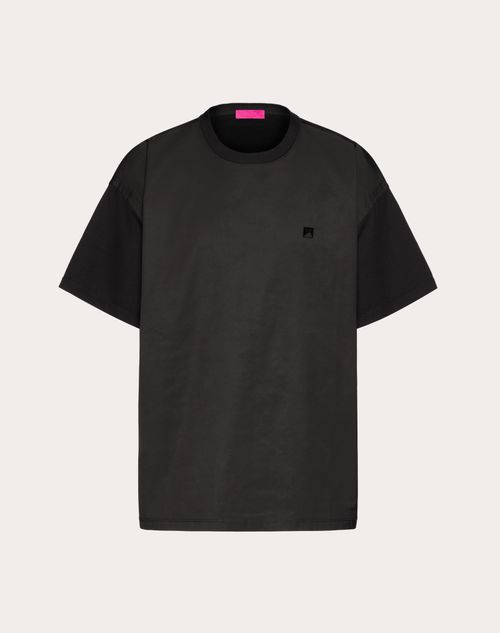 Valentino - Crewneck Cotton T-shirt With Nylon Panel And Stud Detail - Black - Man - T-shirts