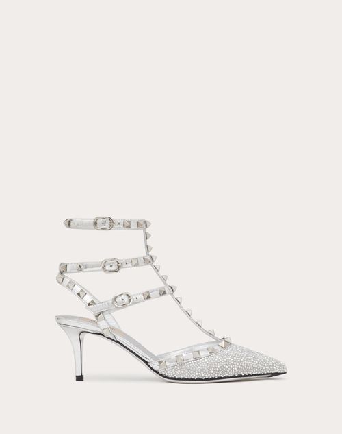 Valentino Garavani - Zapato Rockstud Con Cristales, Microtachuelas Y Tacón De 65 mm - Cristal/gris Perla/plateado - Mujer - Salones